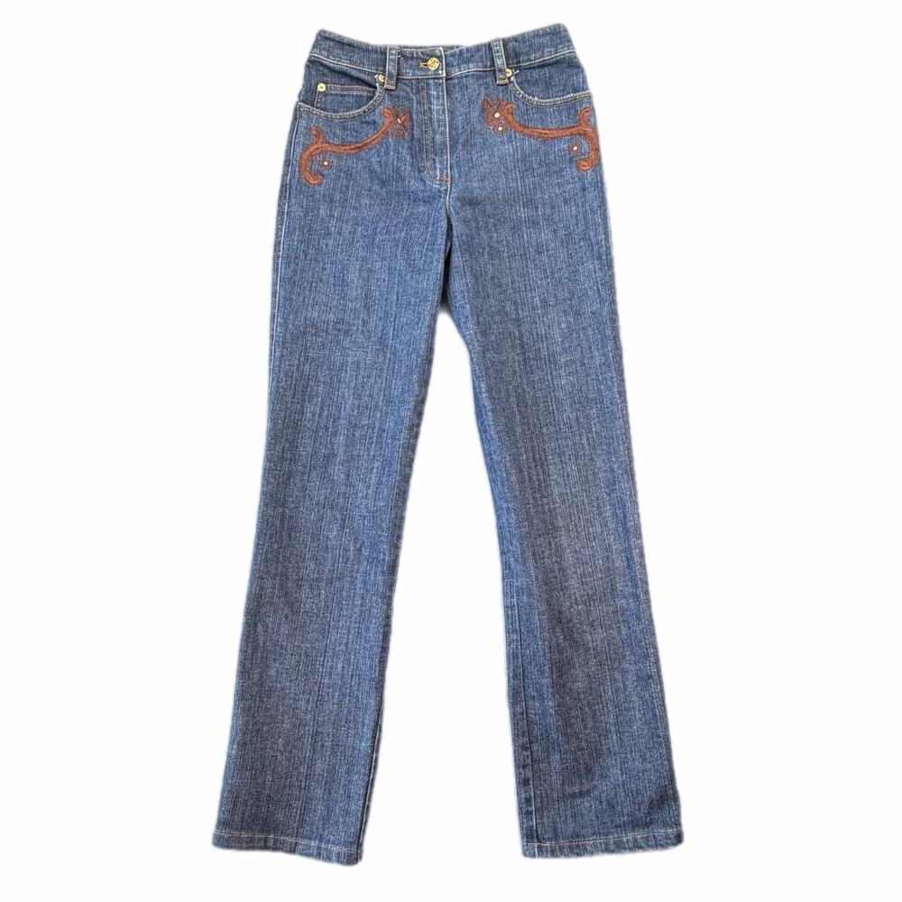 St. John Sport Embroidered Dark Wash Western Cowgirl Boho Bootcut Denim Jeans